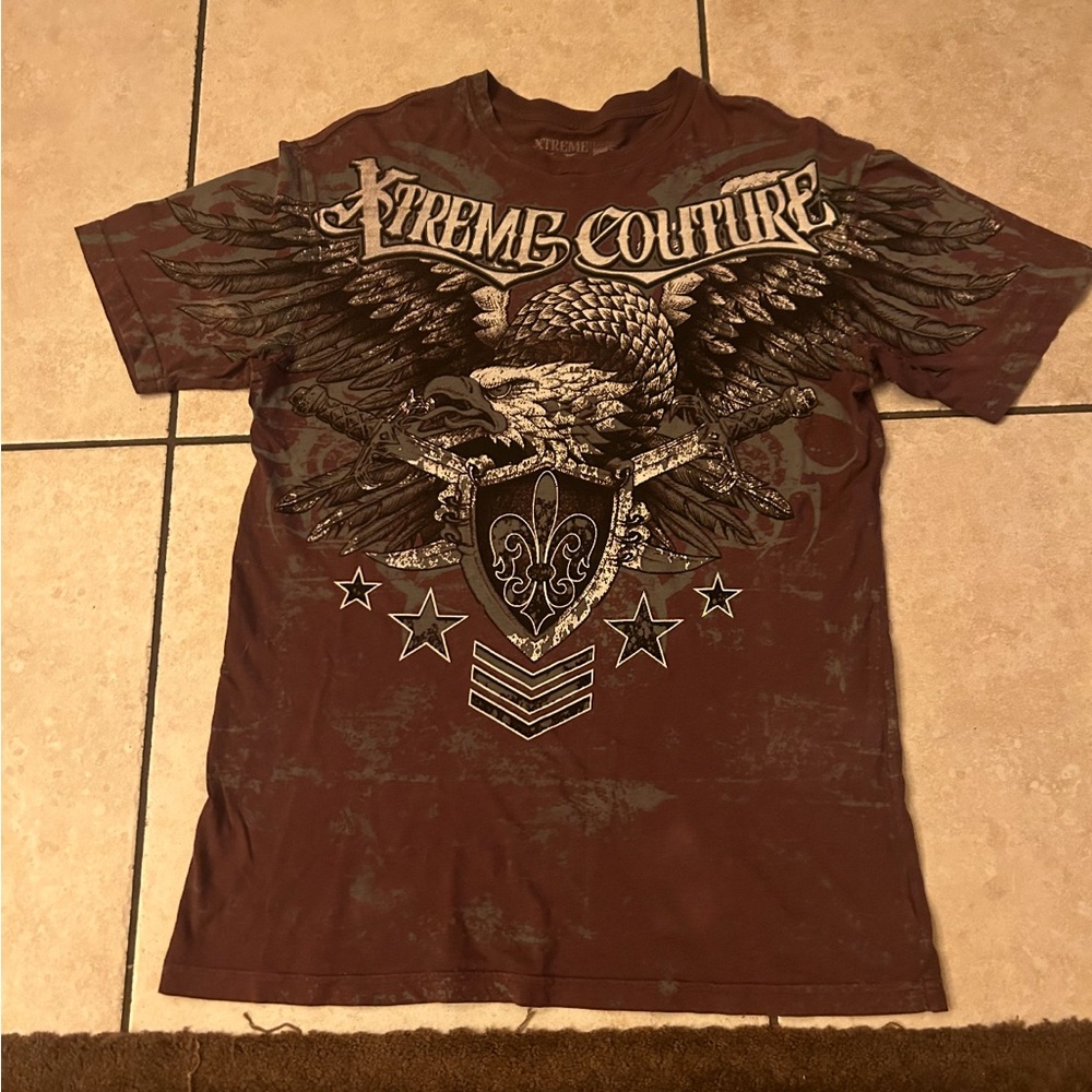 Brown Short Sleeve Tee with Graphic Design